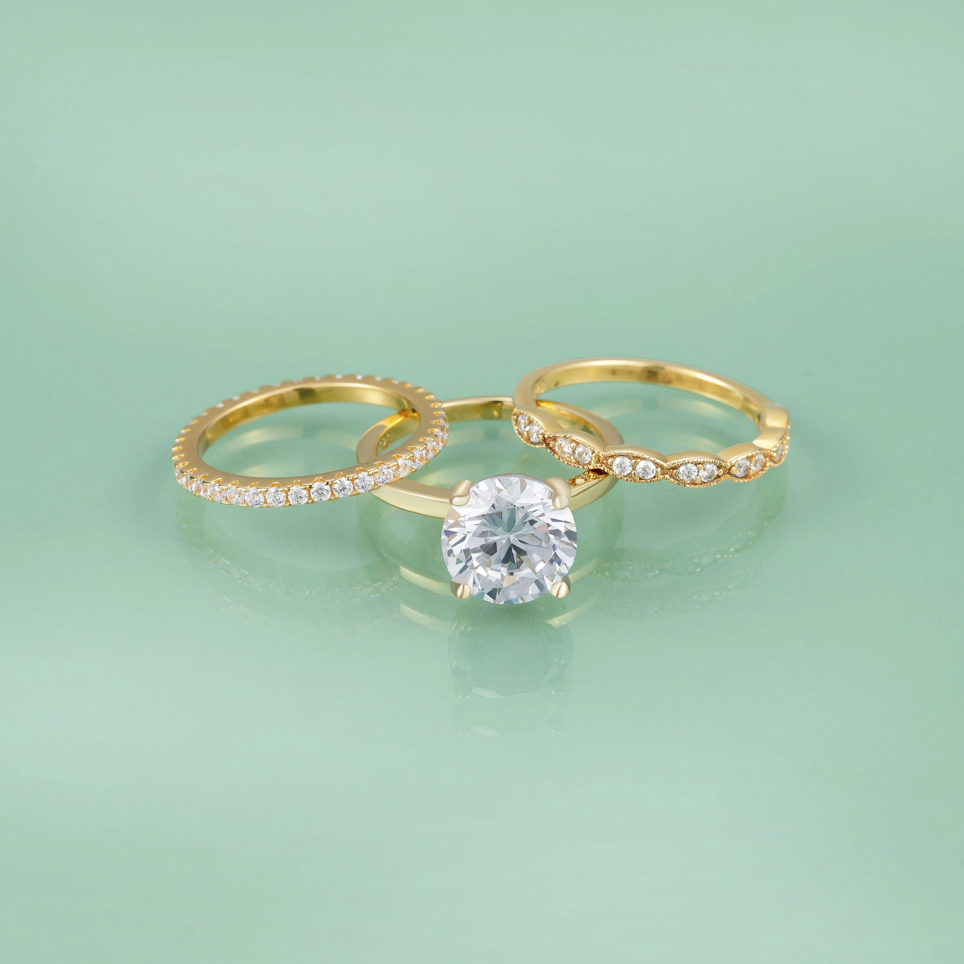 GEM'S BEAUTY 14K Gold Filled Sterling Silver Three-in-One Wedding Engagement Bridal Ring Set with 9mm Round Simulant Diamond
GEM'S BEAUTY 14K Gold Filled Sterling Silver Three-in-One Wedding Engagement Bridal Ring Set with 9mm Round Simulant Diamond