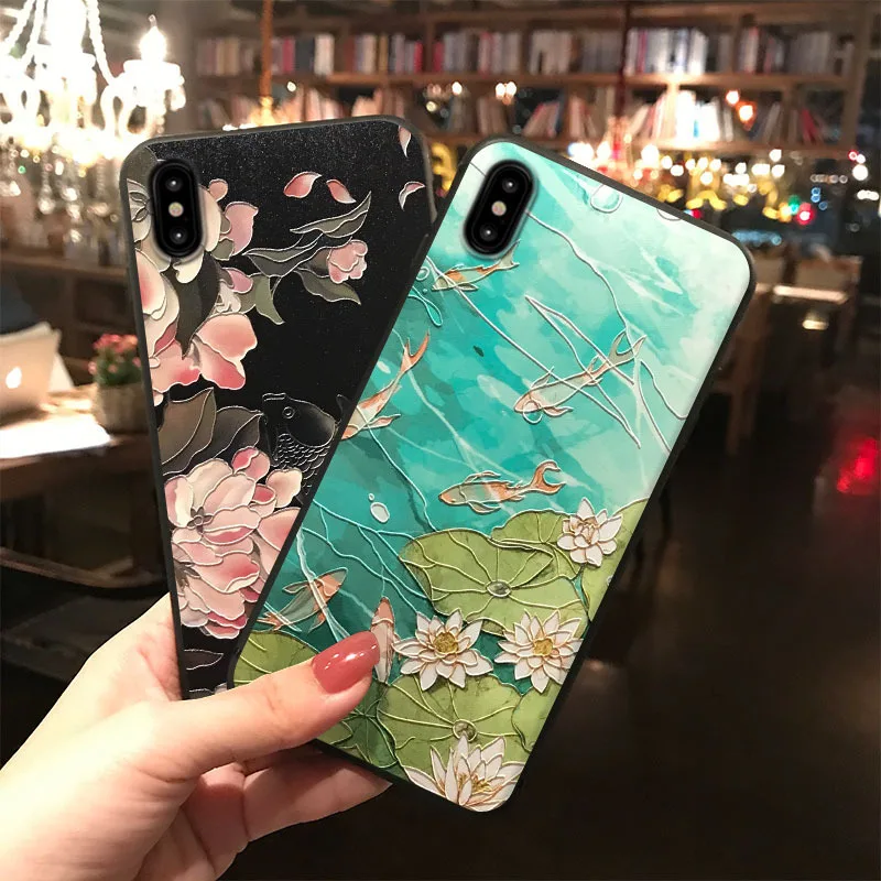 Чехол для телефона Lotus Koi с тиснением iPhone 11 12ProMax XS MAX XR Модный чехол розовыми