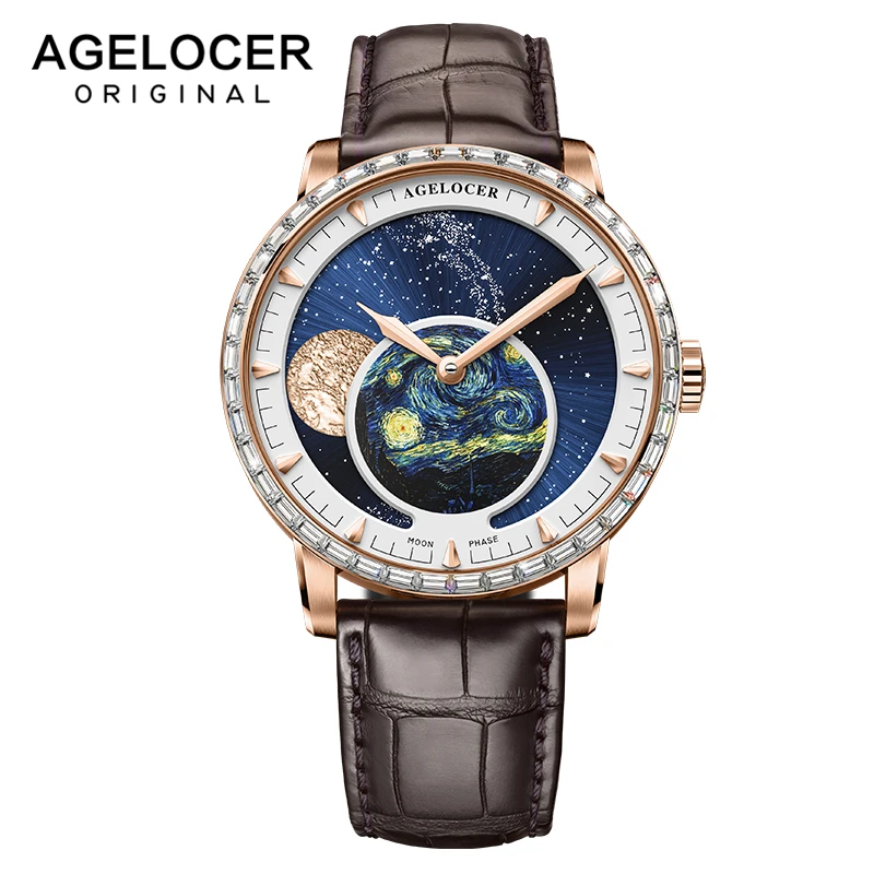 

AGELOCER Luxury Brand Moon Phase Watch Mens Watches Power Reserve 80 Hours Moonphase Mechanical Self-winding Watch 6401D2