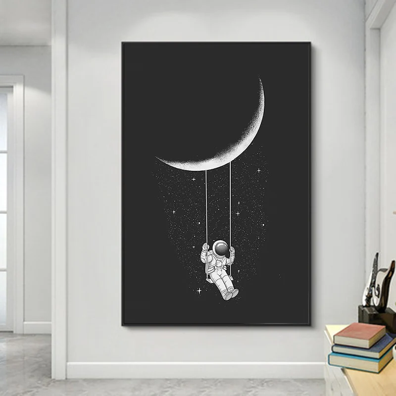 Funny Art Space Astronaut Swinging on The Moon Stars Canvas Painting Wall Pictures for Living Room Posters and Prints Home Decor
Funny Art Space Astronaut Swinging on The Moon Stars Canvas Painting Wall Pictures for Living Room Posters and Prints Home Decor