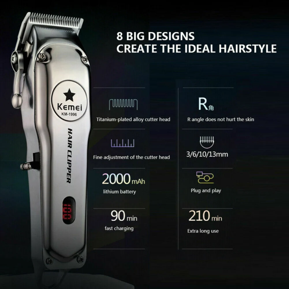 Professional LED Rechargeable Metal Electric Hair Clipper Home Hair Trimmer Tool Cordless Shaver Kit 
Professional LED Rechargeable Metal Electric Hair Clipper Home Hair Trimmer Tool Cordless Shaver Kit