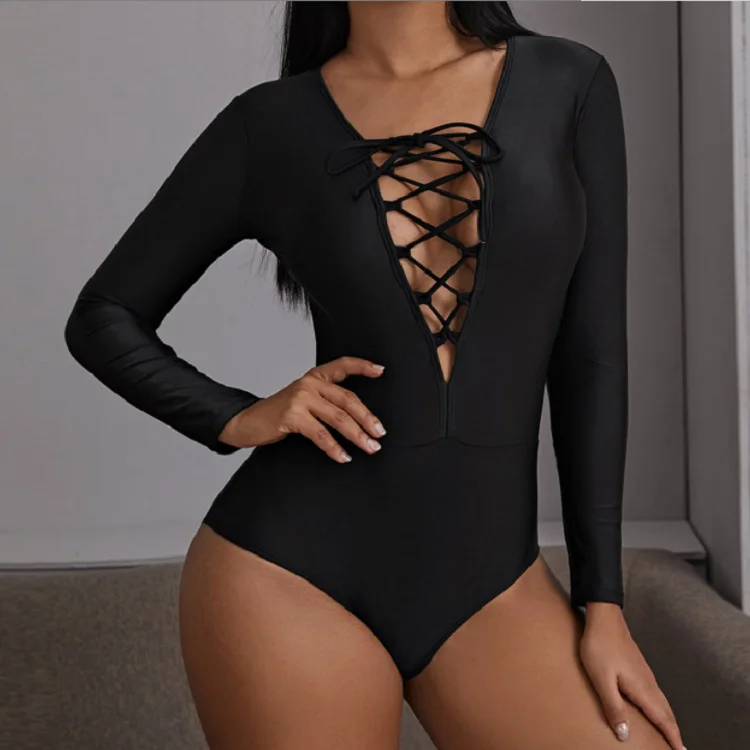 2021 new solid color long sleeve sunscreen chest lace up one-piece swimsuit swimsuit
2021 new solid color long sleeve sunscreen chest lace up one-piece swimsuit swimsuit