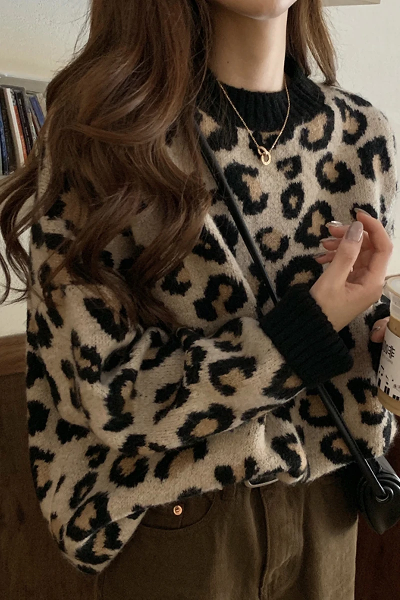 Autumn Winter Leopard Chic Sweaters Women Fashion Vintage Lazy Wind Harajuku Loose All-match Knitted Ullzang Pullovers for Girls 
Autumn Winter Leopard Chic Sweaters Women Fashion Vintage Lazy Wind Harajuku Loose All-match Knitted Ullzang Pullovers for Girls