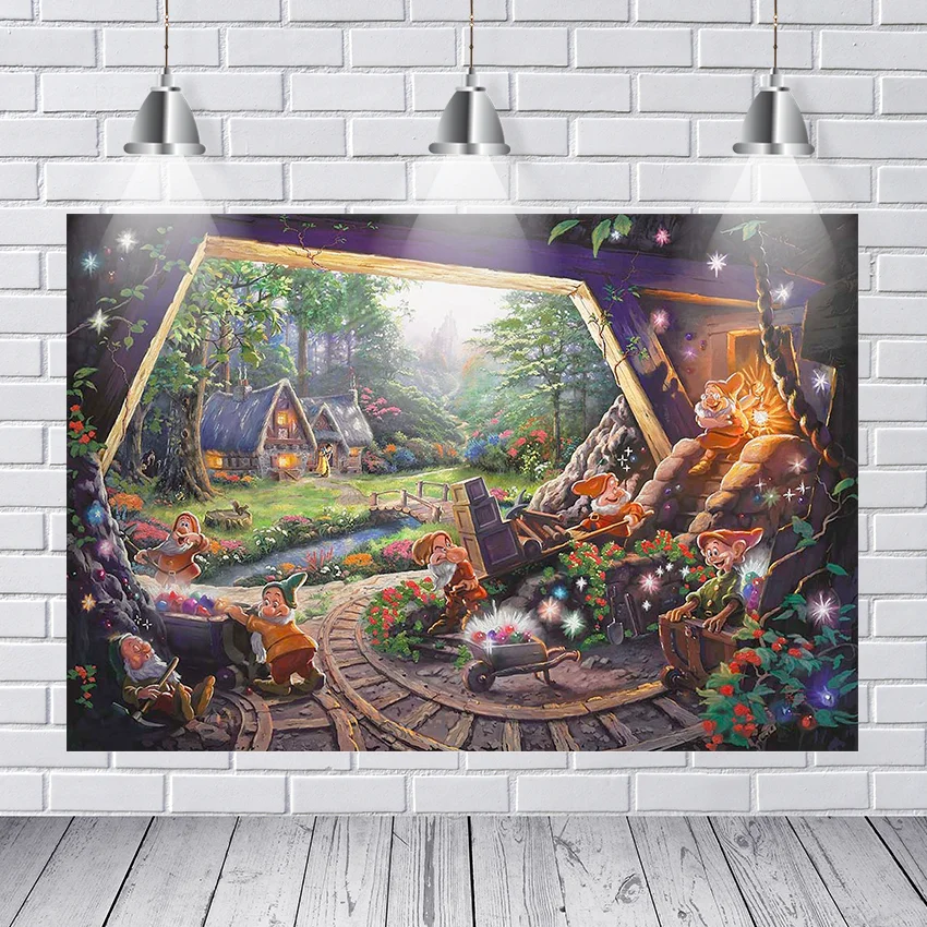 Princess and seven Dwarfs photo background Children's birthday party photo background for the studio
Princess and seven Dwarfs photo background Children's birthday party photo background for the studio