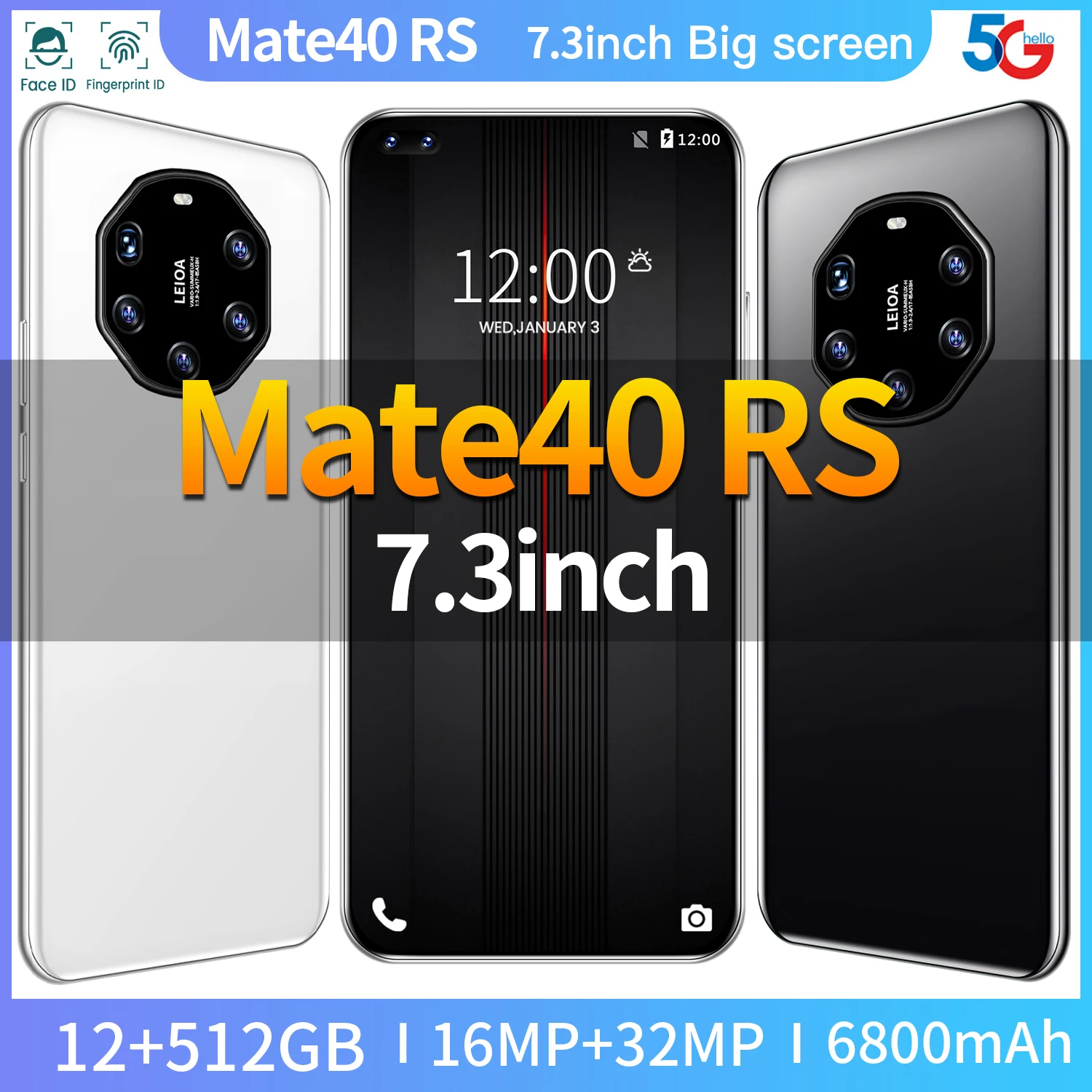 Mate40 RS smartphone 16MP+32MP 12GB+512GB 7.3 inch Dual SIM+MicroSD Left digging screen Face ID Fingerprint ID
Mate40 RS smartphone 16MP+32MP 12GB+512GB 7.3 inch Dual SIM+MicroSD Left digging screen Face ID Fingerprint ID