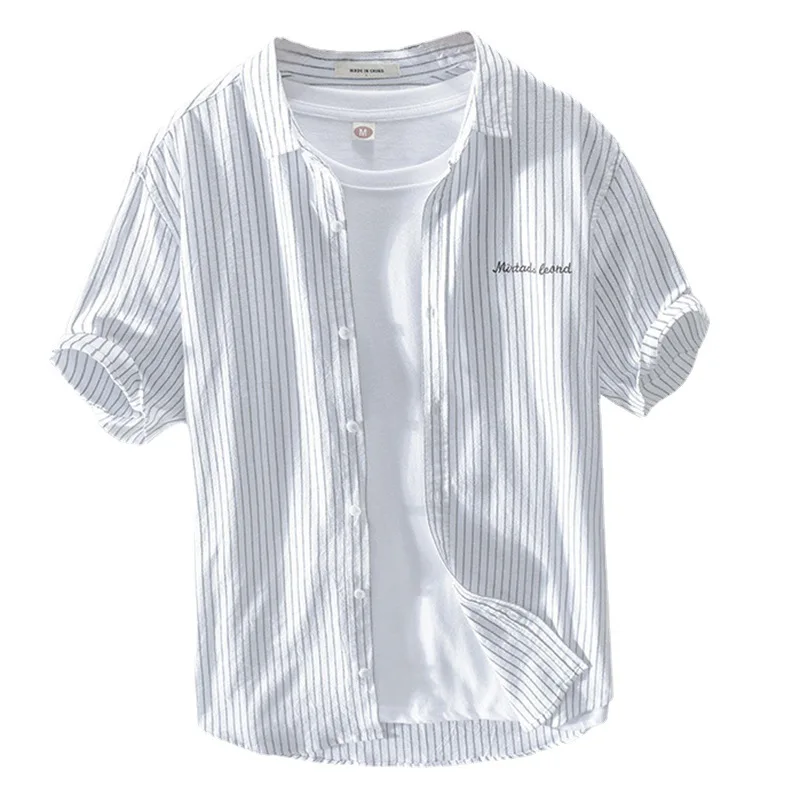2021 summer new men's striped short-sleeved shirt solid color casual loose literary fan five-point sleeve white shirt
2021 summer new men's striped short-sleeved shirt solid color casual loose literary fan five-point sleeve white shirt