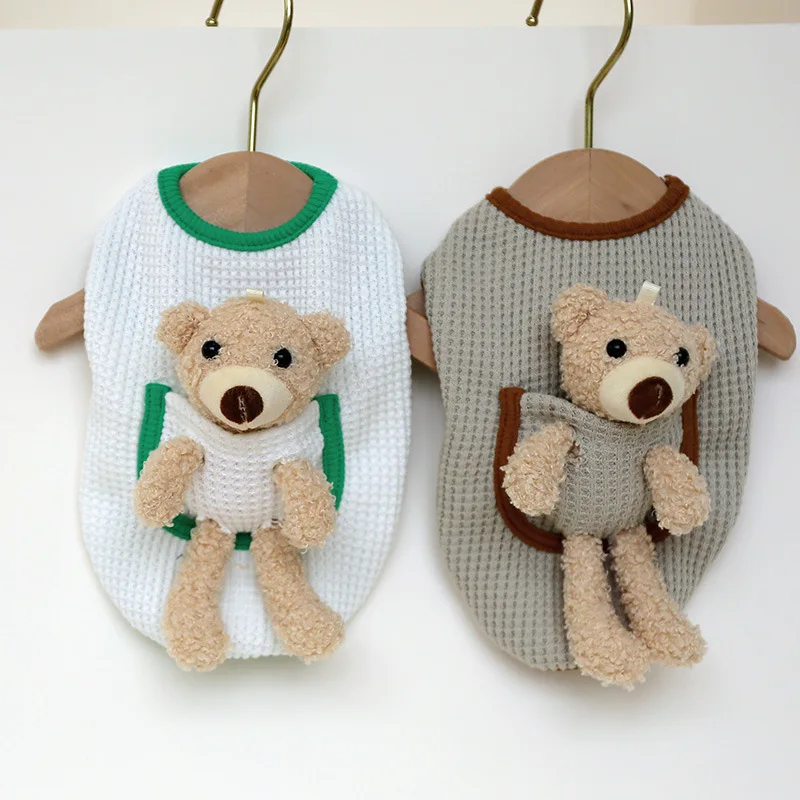 

Pet clothes spring and summer Teddy Bichon small and medium-sized dog costumes cat clothes cream waffle bear pocket vest