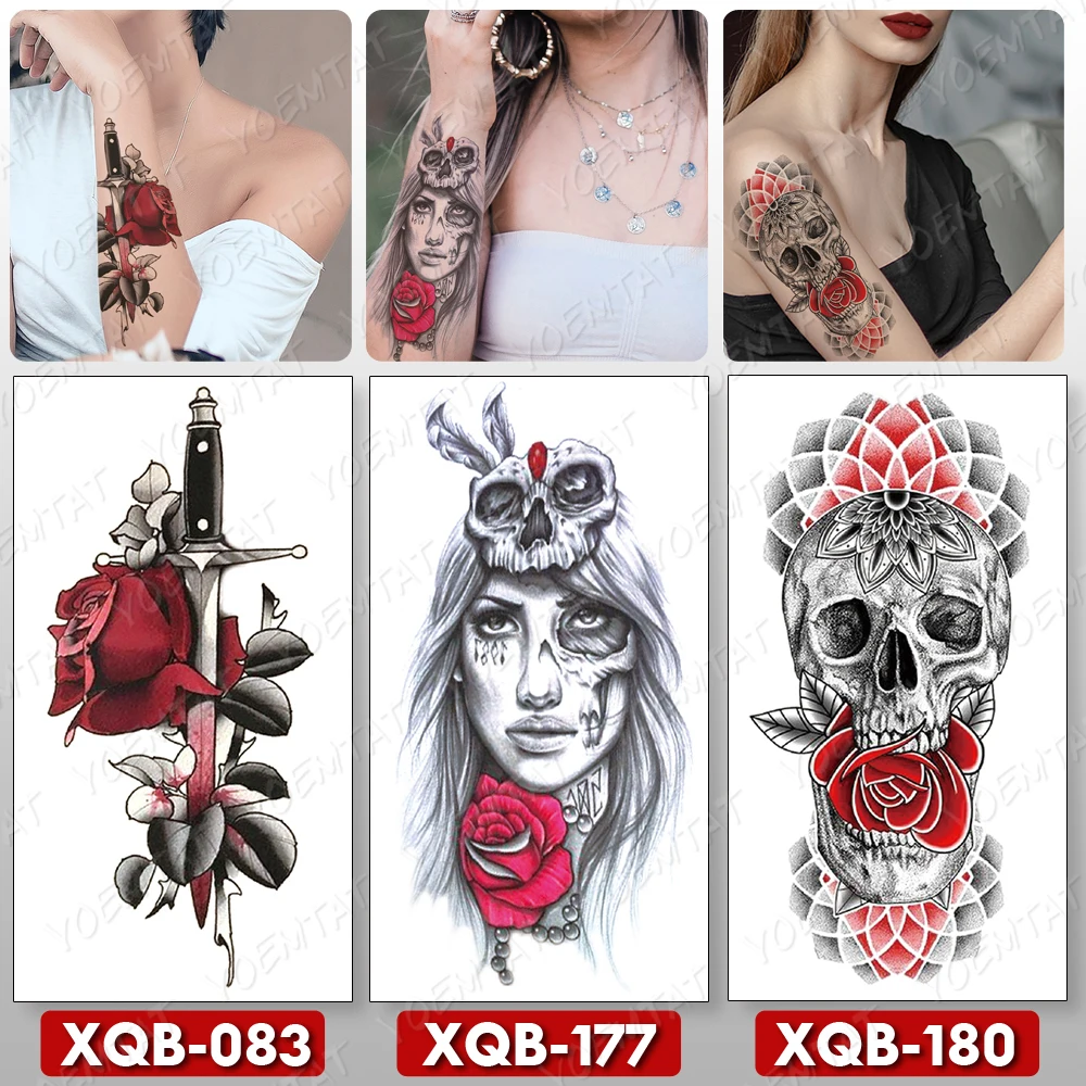 3pcs Dagger Temporary Tattoo Sticker Caterina Mexico Skull Red Rose Tatu Shoulder Arm Sleeve Men Women Glitter Tato Body Art
3pcs Dagger Temporary Tattoo Sticker Caterina Mexico Skull Red Rose Tatu Shoulder Arm Sleeve Men Women Glitter Tato Body Art