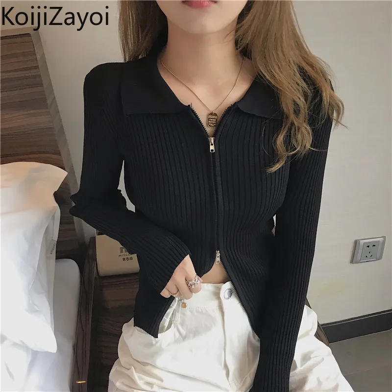Koijizayoi 2021 Zipper Knitted Sweater Cardigans Women Turn-down Collar Solid Knit Jackets Autumn Winter Slim Fit Crop Top Black
Koijizayoi 2021 Zipper Knitted Sweater Cardigans Women Turn-down Collar Solid Knit Jackets Autumn Winter Slim Fit Crop Top Black