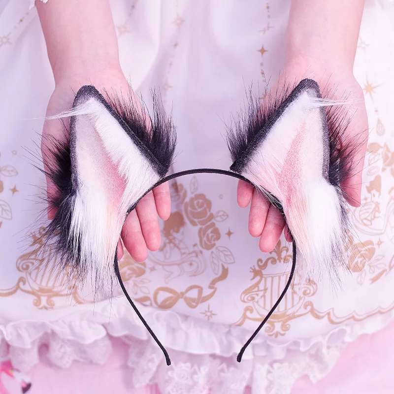 

New Hand Work Cosplay Wolves Ears Hair Hoop Simulation Lolita Headwear Lovely Kc Animal Fold Ears Headband