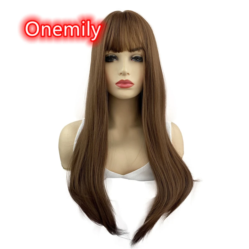 

Onemily Long Straight Heat Resistant Synthetic Wigs for Women Girls Medium Auburn Theme Party Evening Out Dating Light Reddish