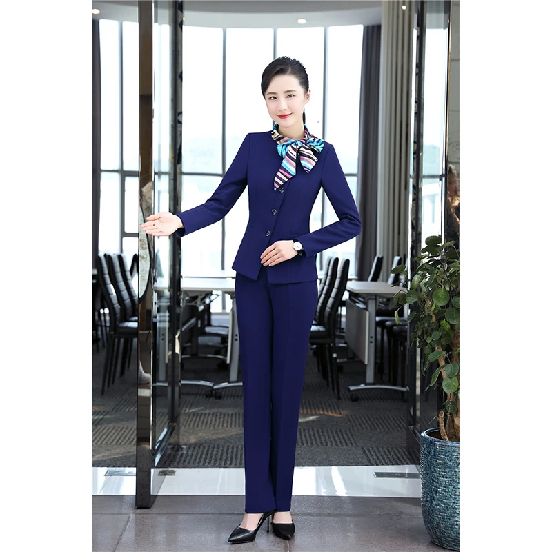 Women Work Wear Suits For Stewardess Bank Clerk Autumn Winter Uniform Styles 2 Piece Jackets Pants Sets Ladies Business Blazers
Women Work Wear Suits For Stewardess Bank Clerk Autumn Winter Uniform Styles 2 Piece Jackets Pants Sets Ladies Business Blazers