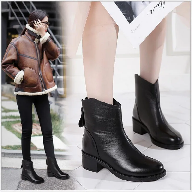 RUSHIMAN New Autumn Winter Thick Heel Ankle Boots Women Genuine Leather Back Zipper Warm Shoes Women Leather Single Boots
RUSHIMAN New Autumn Winter Thick Heel Ankle Boots Women Genuine Leather Back Zipper Warm Shoes Women Leather Single Boots