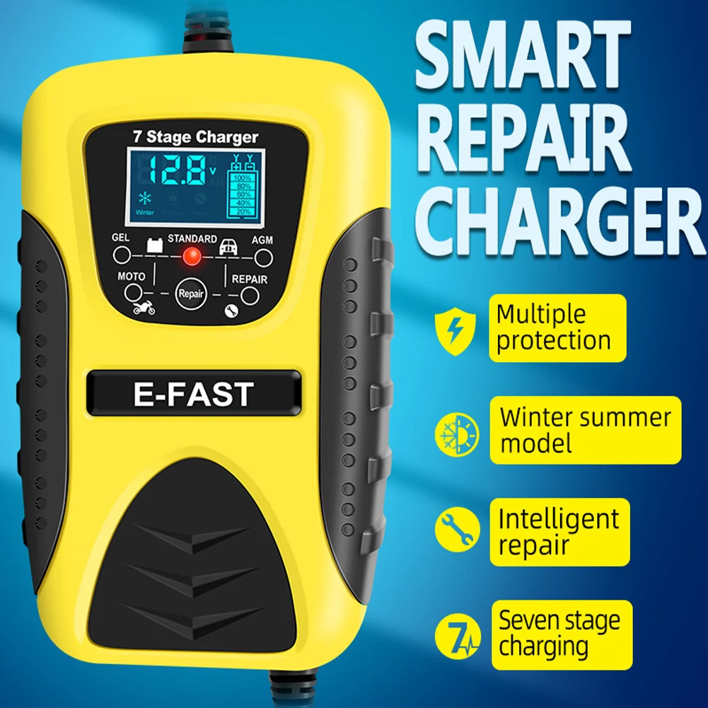 Car Battery Charger 12V 7A 7-Stage Automatic Charging LCD Display Motorcycle Lead-Acid Battery Repair Charger for Gel AGM Wet
Car Battery Charger 12V 7A 7-Stage Automatic Charging LCD Display Motorcycle Lead-Acid Battery Repair Charger for Gel AGM Wet