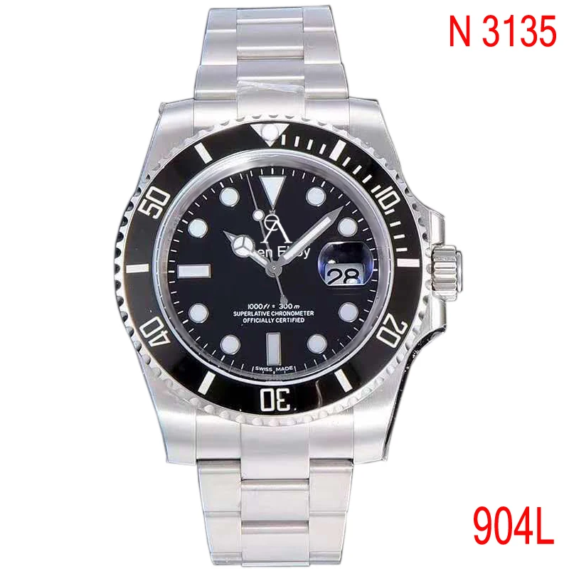 

904L luxury Black Sub-Marine Mechanical Watch 1:1 Men Ceramic bezel sapphire glass Automatic Watch Diving NOOB ETA 3135 AAA+