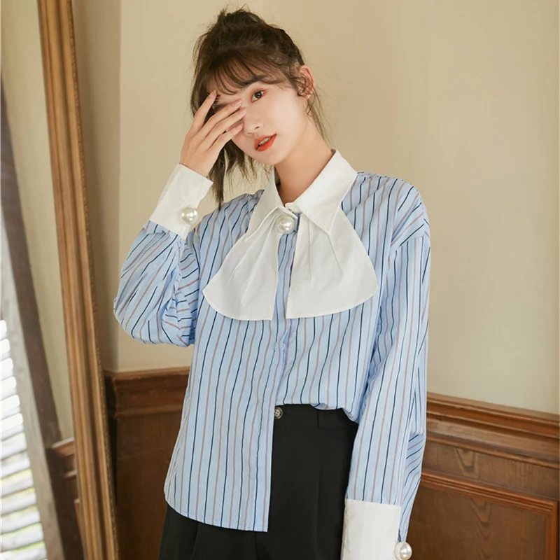 Autumn Fashion Striped Blouse Women Elegant Vintage Korean Girl Casual Loose Office Button Lapel Female Long Sleeve Shirt Tops 
Autumn Fashion Striped Blouse Women Elegant Vintage Korean Girl Casual Loose Office Button Lapel Female Long Sleeve Shirt Tops