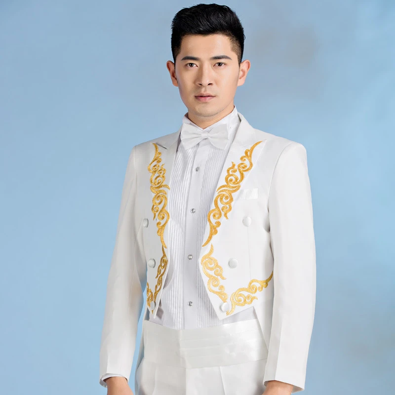 PYJTRL New Male Gold Silver Embroidery Lapel Tail Coat Stage Singer Groom Black White Wedding Tuxedos For Men Costume Homme
PYJTRL New Male Gold Silver Embroidery Lapel Tail Coat Stage Singer Groom Black White Wedding Tuxedos For Men Costume Homme