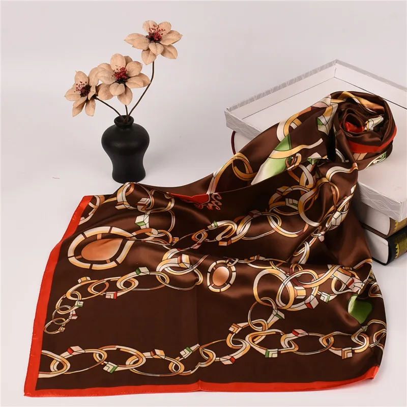 Квадратные шали 90*90 см Модный Шелковый Атласный Женский шарф с цветочным принтом