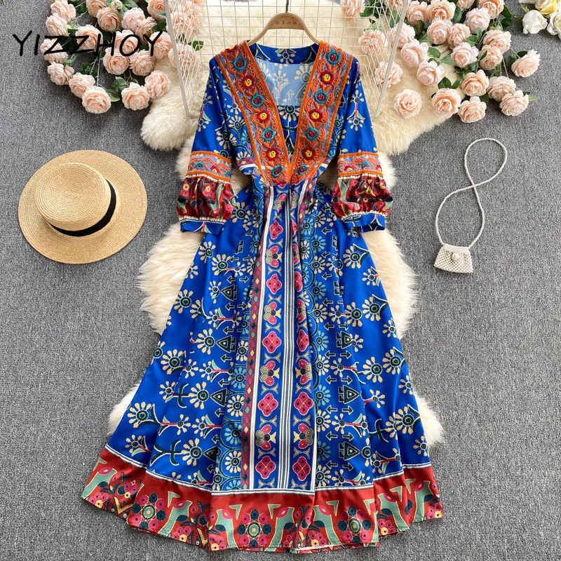 YIZZHOY Summer V Neck Puff Sleeve A-line Embroidery Dress Women Boho Casual Vacation Long Sundress Retro Print Dress
YIZZHOY Summer V Neck Puff Sleeve A-line Embroidery Dress Women Boho Casual Vacation Long Sundress Retro Print Dress