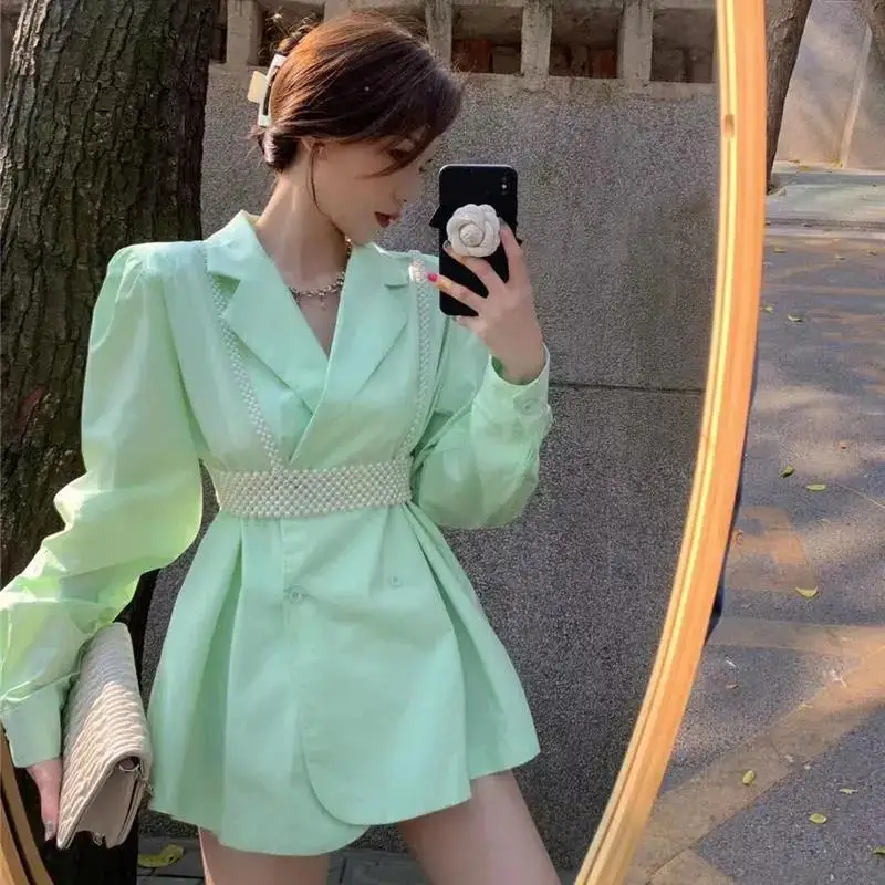 Summer 2021 New Casual Shirts Women Puff Sleeve Long Shirts+Pearl Vest Mint Green Long Sleeve Blouses
Summer 2021 New Casual Shirts Women Puff Sleeve Long Shirts+Pearl Vest Mint Green Long Sleeve Blouses