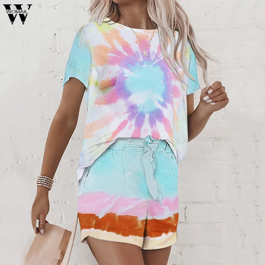 Womail Tracksuits Women 2020 Tie Dye Printed Casual Shorts and Top Set Fashion Loose Harajuku 2 Pieces Outfits Summer home Wear 
Womail Tracksuits Women 2020 Tie Dye Printed Casual Shorts and Top Set Fashion Loose Harajuku 2 Pieces Outfits Summer home Wear
