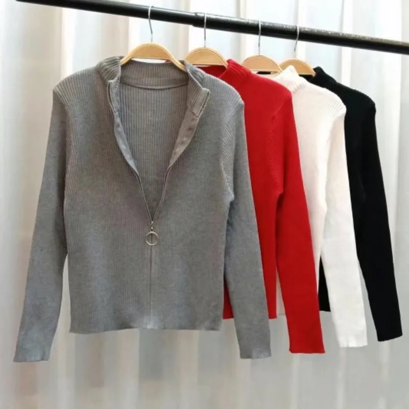 Half High Stand Collar Zipper Knitted Cardigan 2021Fashion Ladies Elegant Bomb Sweater Casual Female Knitwear Vintage Women Chic
Half High Stand Collar Zipper Knitted Cardigan 2021Fashion Ladies Elegant Bomb Sweater Casual Female Knitwear Vintage Women Chic
