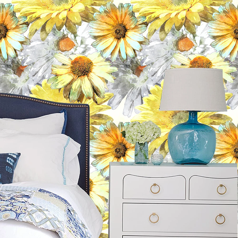 Sunflower Floral Kapok Self-Adhesive Wallpaper Peel and Stick Removable Watercolor Seamless Prepasted Wallpaper Wall Mural
Sunflower Floral Kapok Self-Adhesive Wallpaper Peel and Stick Removable Watercolor Seamless Prepasted Wallpaper Wall Mural