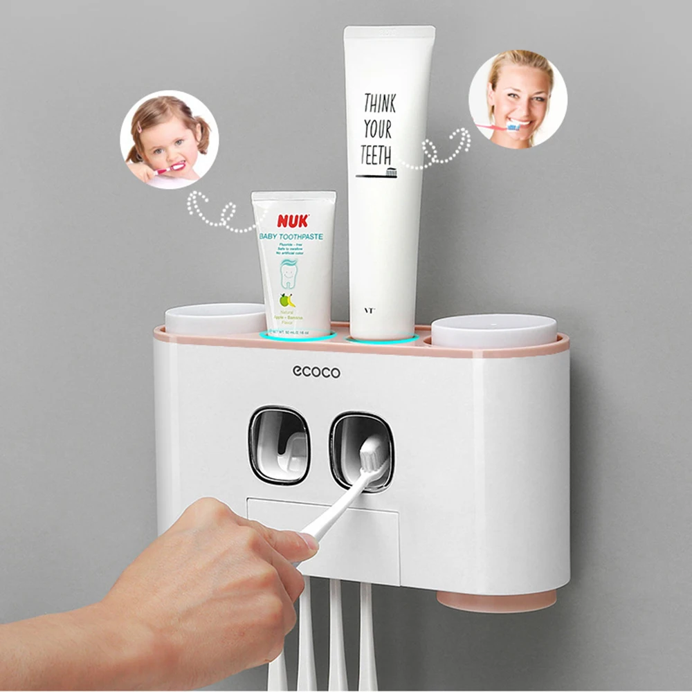 Set Cup Accessories Storage Rack Shelf Squeezer Automatic Toothpaste Dispenser