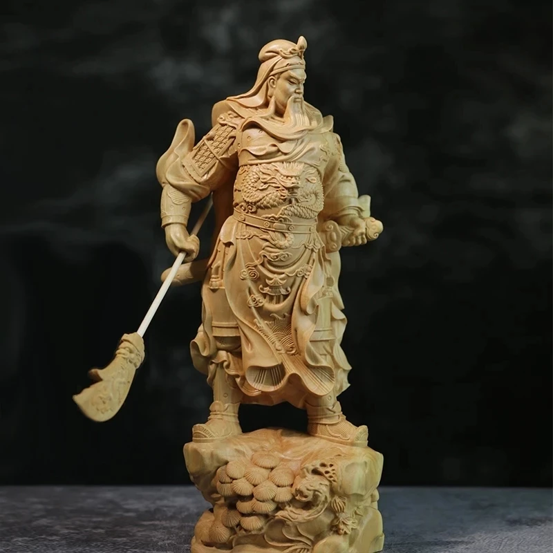 

20 см стоящая деревянная статуя гуанью, китайский бокс фэн-шуй, коллекция богатства, Бог Гуань гонг, домашний декор