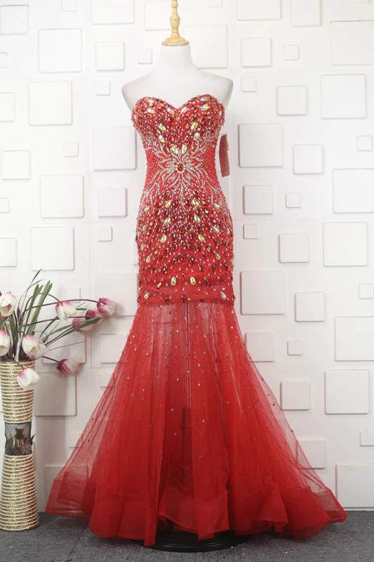 Heavy Work Mermaid Evening Dresses Long Crystals Beaded by Hand Sweep Train Tulle Special Occasion Prom Gown robes de soirée
Heavy Work Mermaid Evening Dresses Long Crystals Beaded by Hand Sweep Train Tulle Special Occasion Prom Gown robes de soirée