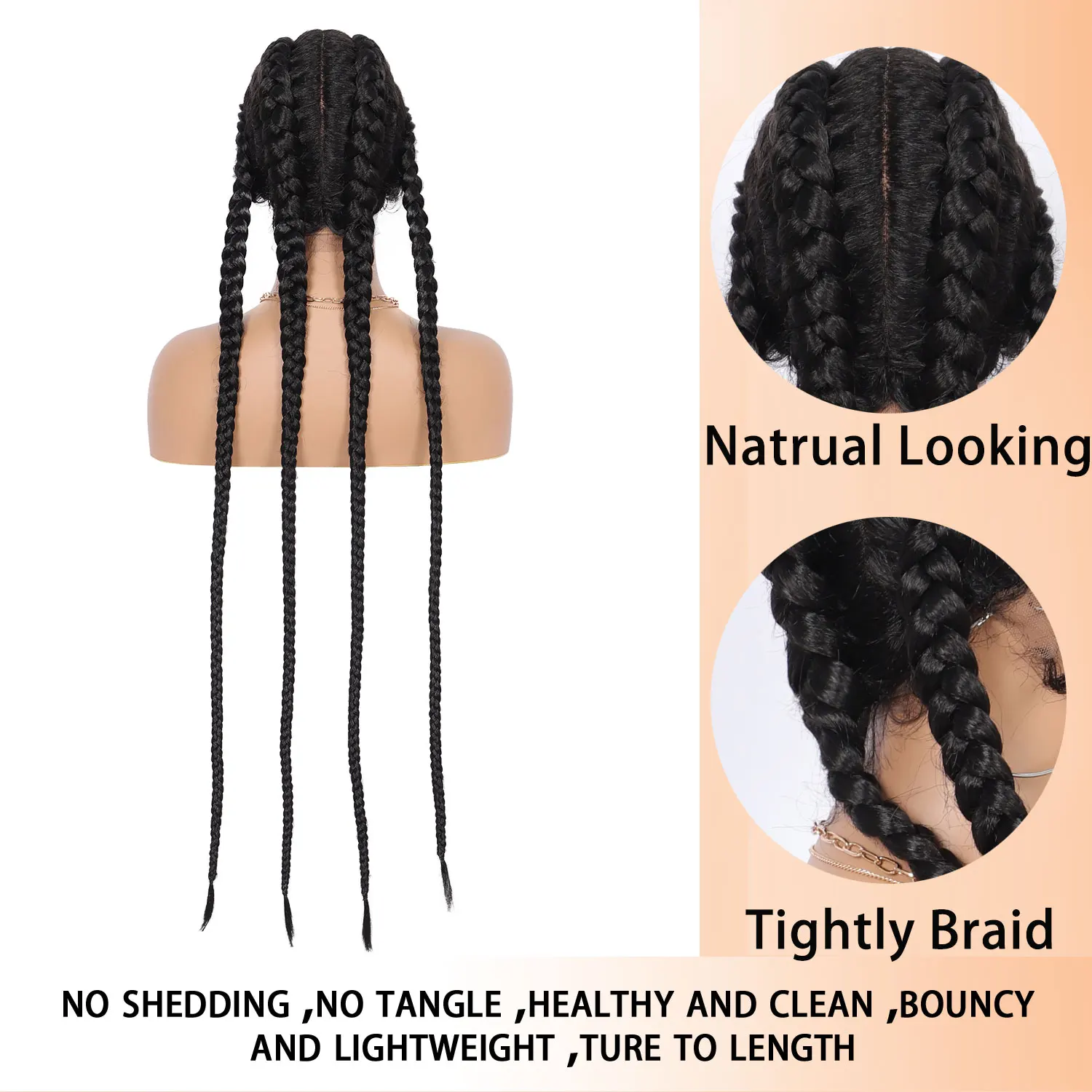 Youthfee 35 Inches Lace Front Braided Wigs Double Dutch Box Braids Wig with Baby Hair For Black Women 360 Synthetic | Шиньоны и парики