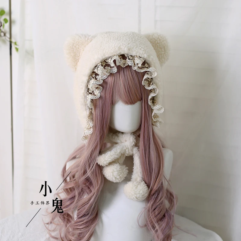 Японская Милая Кружевная шапка lei feng lolita daily bear плюшевые наушники joker ins baotou |