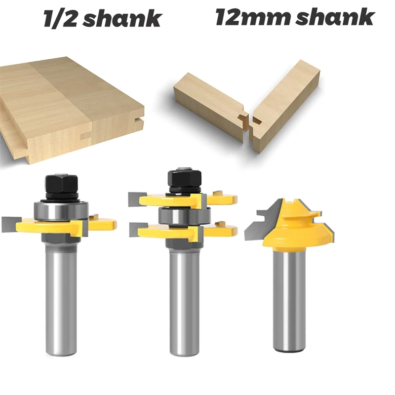 3 Pc 12mm 1/2 Shank Tongue & Groove Joint Assembly Router Bit 1Pc 45 Degree Lock Miter Route Set Stock Wood Cutting
3 Pc 12mm 1/2 Shank Tongue & Groove Joint Assembly Router Bit 1Pc 45 Degree Lock Miter Route Set Stock Wood Cutting