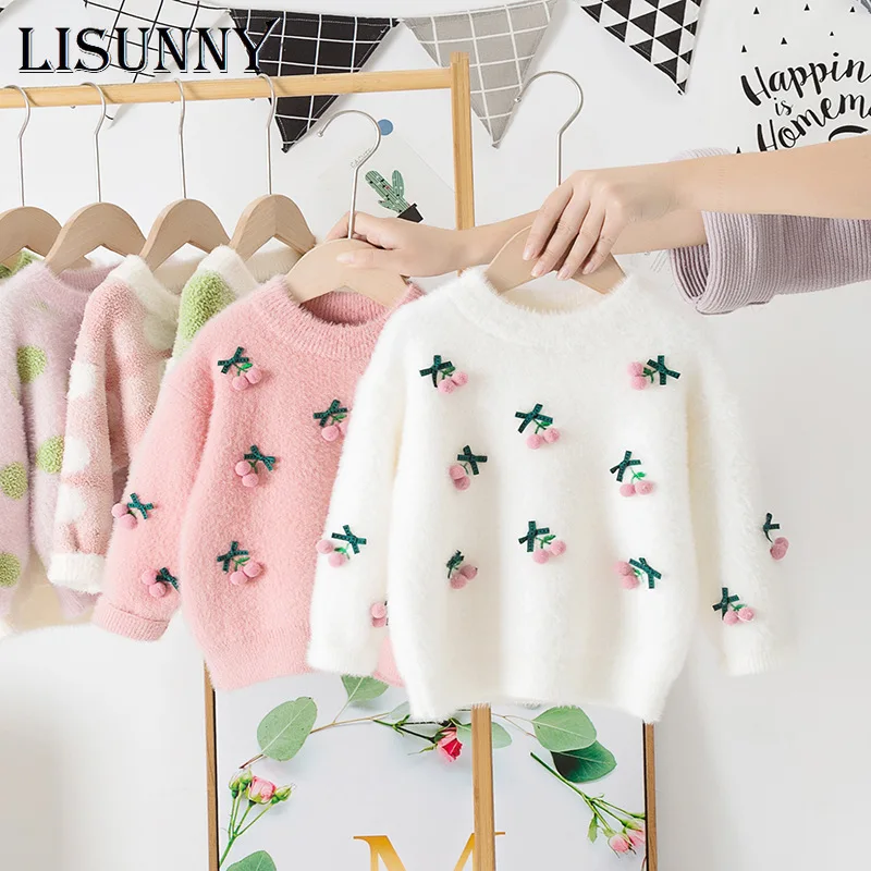 

1T-6T Girls Sweater Pullover 2021 Autumn Winter Baby Sweaters Jumper Children Velvet Warm Cartoon Toddler Kids Knitted Clothes