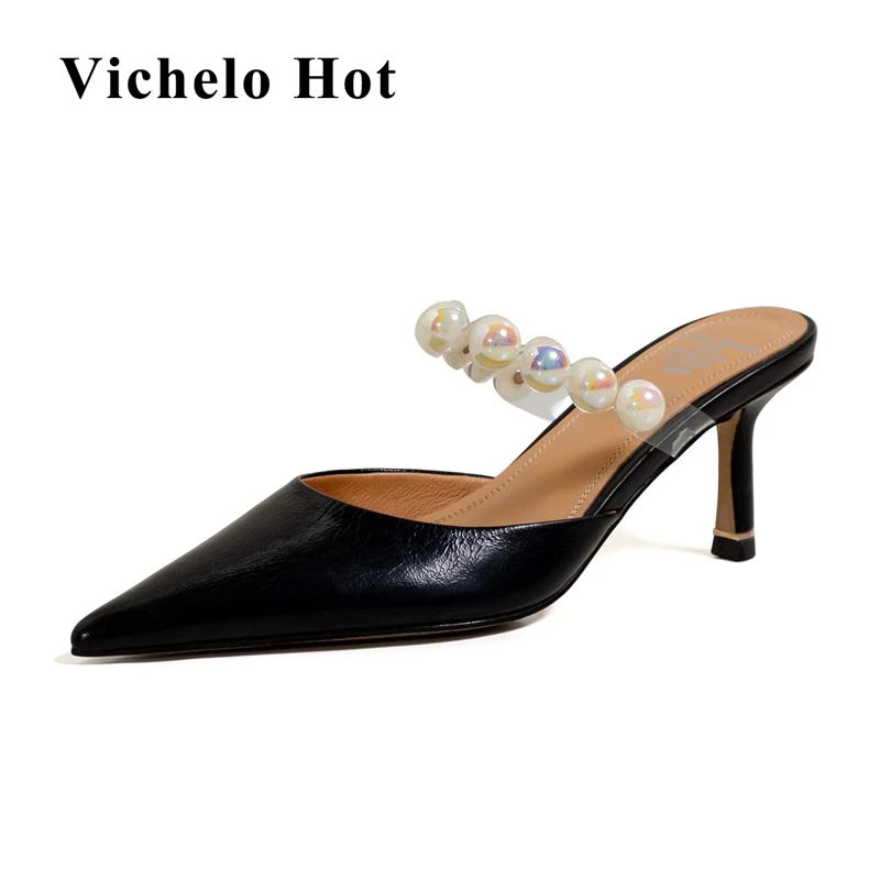 Vichelo Hot big size cow leather high heels slingback summer shoes pearl concise mules office lady party dress women sandals L98
Vichelo Hot big size cow leather high heels slingback summer shoes pearl concise mules office lady party dress women sandals L98