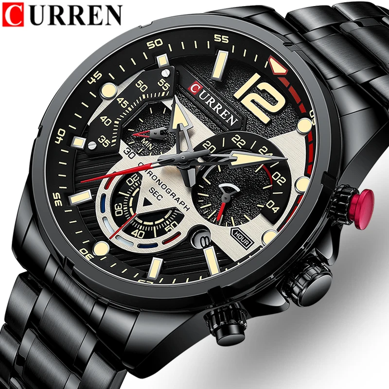 

CURREN Mens Watches Top Brand Luxury Military Sport Watch Men Stainless Steel Waterproof Clock Quartz Watch Relogio Masculino