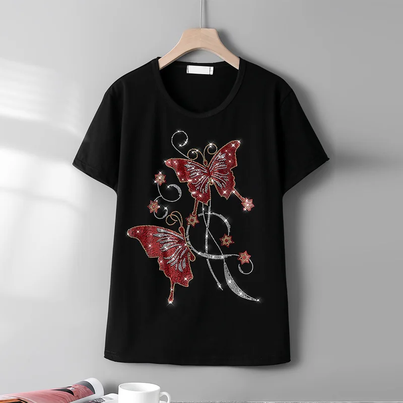 Summer New Fashion short-sleeve T-shirts female personality butterflies Hot diamonds pattern Loose Casual Round neck women tops
Summer New Fashion short-sleeve T-shirts female personality butterflies Hot diamonds pattern Loose Casual Round neck women tops