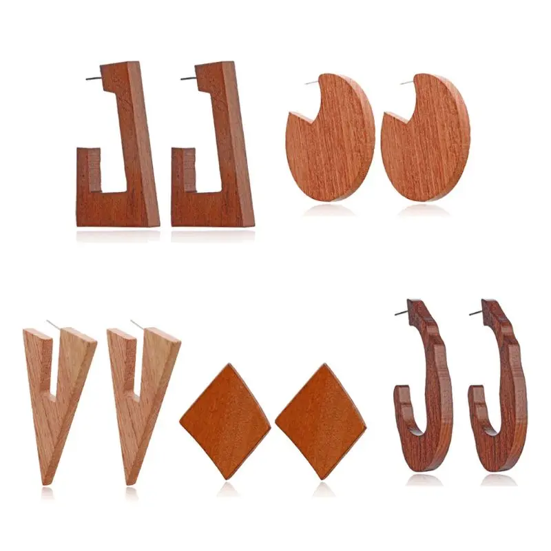 5 Pairs Natural Wood Geometric Statement Earrings Ethnic Wood Drop Earrings Set E56A 
5 Pairs Natural Wood Geometric Statement Earrings Ethnic Wood Drop Earrings Set E56A
