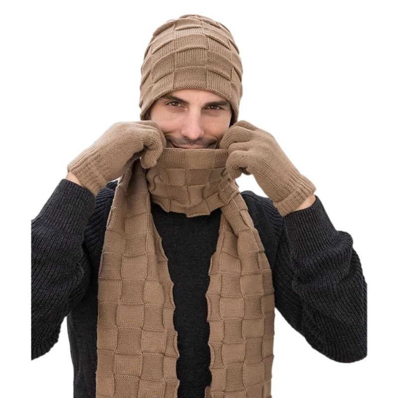 Men Winter 3Pcs Beanie Hat Long Scarf Touch Screen Gloves Set Solid Color Plaid Knit Plush Lined Skull Cap Neck Warmer
Men Winter 3Pcs Beanie Hat Long Scarf Touch Screen Gloves Set Solid Color Plaid Knit Plush Lined Skull Cap Neck Warmer