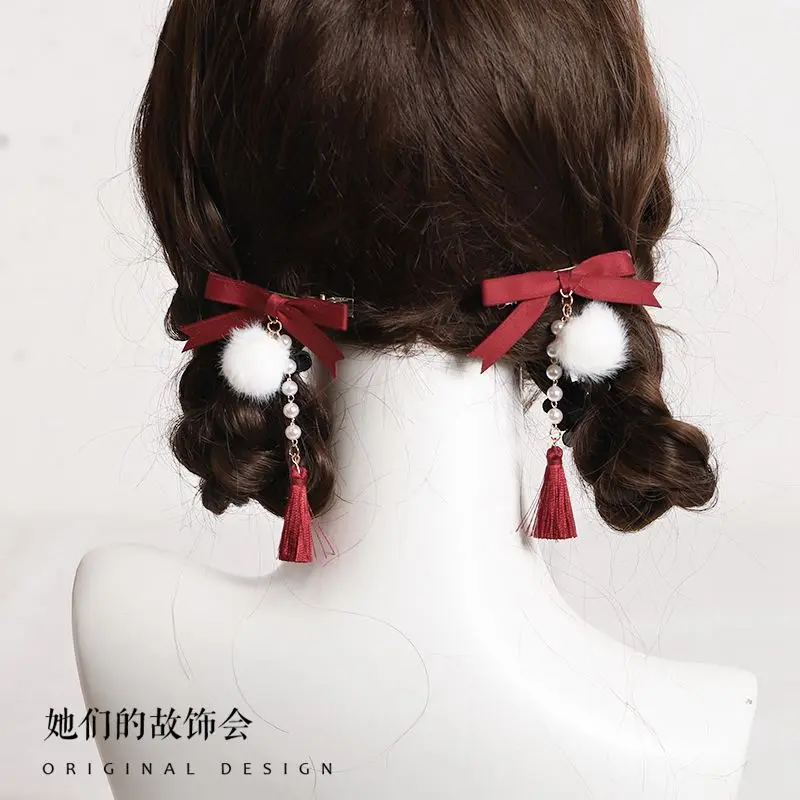 Red Bowknot Headdress Lolita Girl Kawaii Hair Clip Hairball Tassel Side Clip Edge Clamp Double Ponytail Headwear Soft Sister
Red Bowknot Headdress Lolita Girl Kawaii Hair Clip Hairball Tassel Side Clip Edge Clamp Double Ponytail Headwear Soft Sister