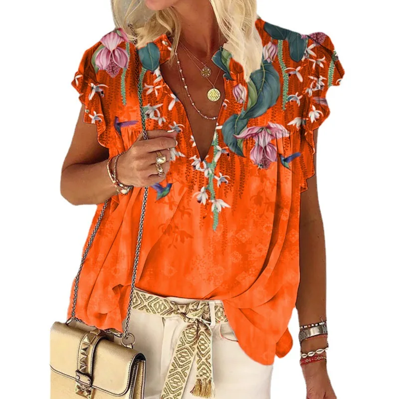 Plus Size Women Summer Floral Printed Casual Tshirt Lotus Leaf Sleeve V Neck Ladies Tops Loose Streetwear Blusa
Plus Size Women Summer Floral Printed Casual Tshirt Lotus Leaf Sleeve V Neck Ladies Tops Loose Streetwear Blusa