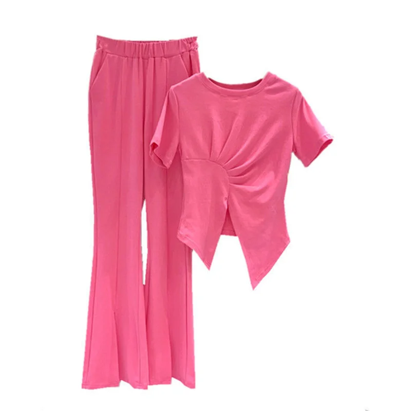 Summer Women Fashion 2-piece Outfit Set 2022 Irregular Short-sleeved Cotton Tshirt And Flare Pants Suit Women
Summer Women Fashion 2-piece Outfit Set 2022 Irregular Short-sleeved Cotton Tshirt And Flare Pants Suit Women