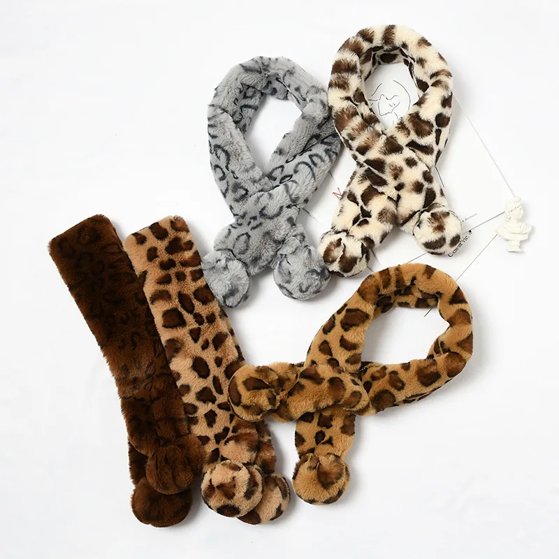 Зимний теплый воротник из искусственного меха женский шарф с леопардовым