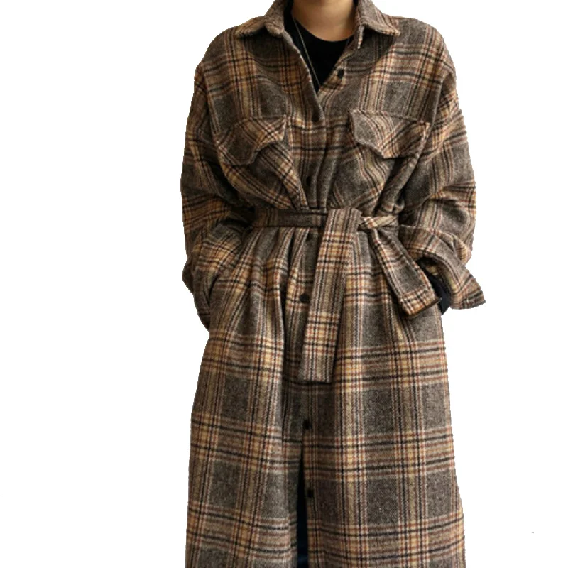 Women Autumn Winter Woolen Coat Long Plaid Shirt Coat Long Sleeve Bandage Elegant Overcoat Outer Wear Vintage Jacket
Women Autumn Winter Woolen Coat Long Plaid Shirt Coat Long Sleeve Bandage Elegant Overcoat Outer Wear Vintage Jacket