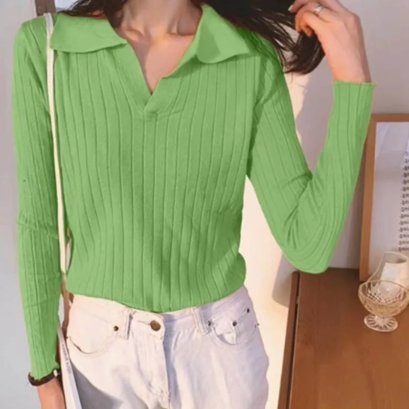 Female Spring Fall Slim Solid Color Jumpers Women Sweater Lapel Long Sleeve Bottoming Knitted Pullover Pull
Female Spring Fall Slim Solid Color Jumpers Women Sweater Lapel Long Sleeve Bottoming Knitted Pullover Pull
