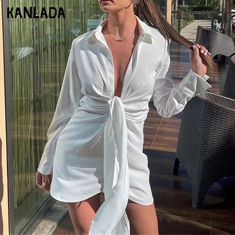 Autumn and Winter Fashion Lace Up Long Sleeve Shirt Collar Thin Hip Length Cardigan Short Dress Dresses Women 
Autumn and Winter Fashion Lace Up Long Sleeve Shirt Collar Thin Hip Length Cardigan Short Dress Dresses Women