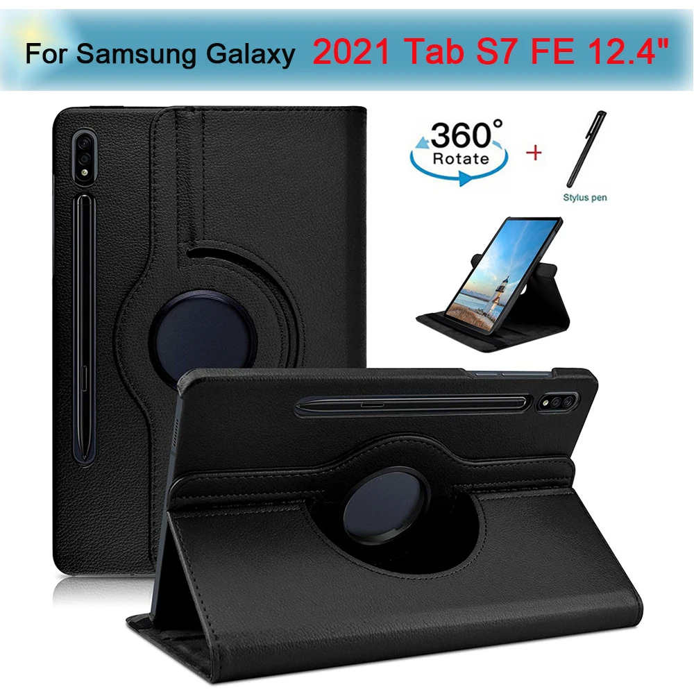 

Кожаный чехол-книжка с поворотом на 360 градусов для планшетов Samsung Galaxy Tab S7 FE диагональю 12,4 дюйма SM-T730/T736, чехол с автоматическим пробуждением/...