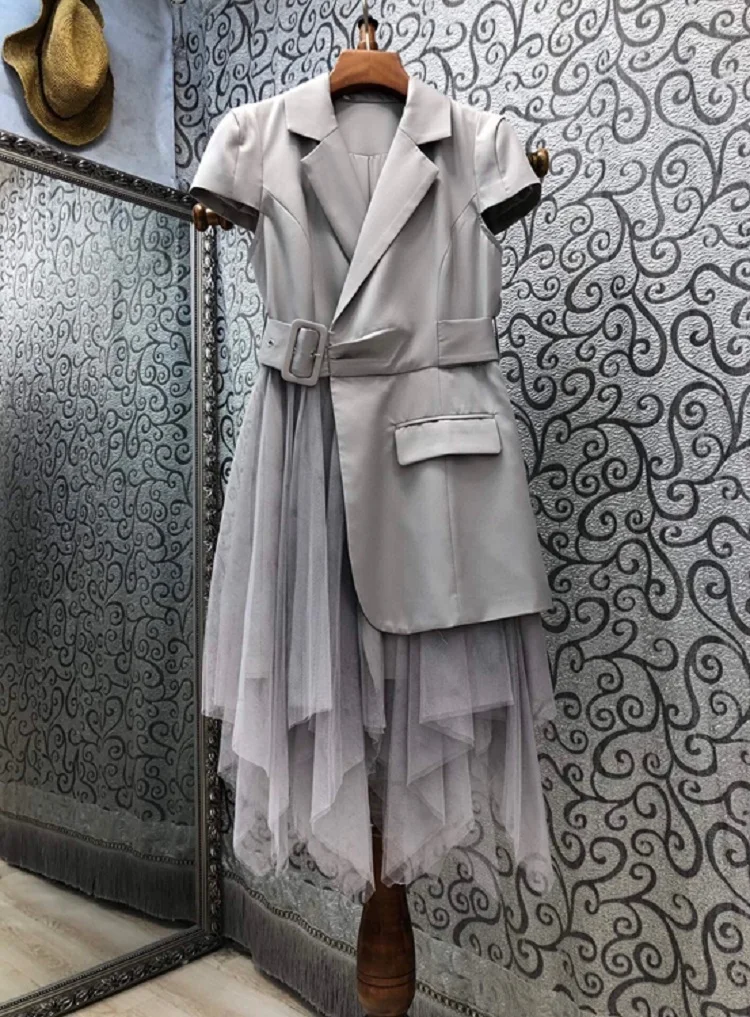 2021 Summer Fashion Long Blazer Dress High Quality Women Notched Collar Sexy Tulle Mesh Patchwork Sexy Asymmetrical Dress Grey
2021 Summer Fashion Long Blazer Dress High Quality Women Notched Collar Sexy Tulle Mesh Patchwork Sexy Asymmetrical Dress Grey