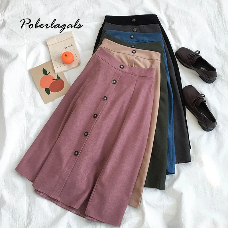 Autumn winter women vintage elegant skirt 2019 Women high waist Elastic retro button skirts womens lady Casual skirts female 
Autumn winter women vintage elegant skirt 2019 Women high waist Elastic retro button skirts womens lady Casual skirts female