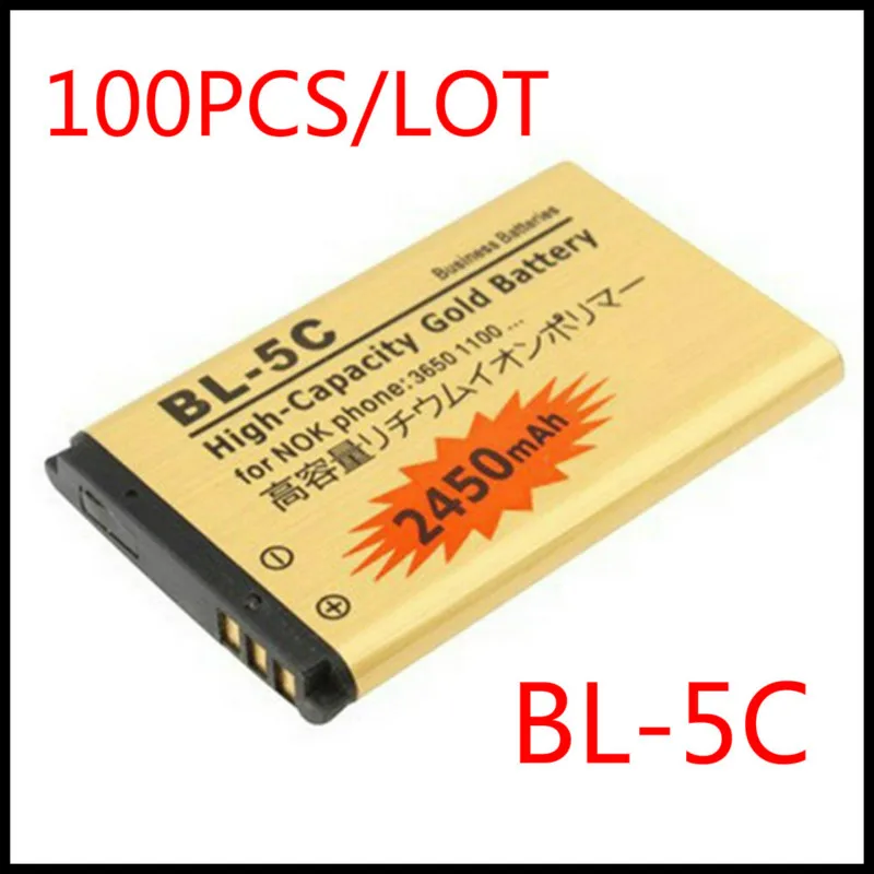 Аккумулятор BL5C высокой емкости 100 шт./лот золотой аккумулятор для Nokia 1000 1010 1100 1108